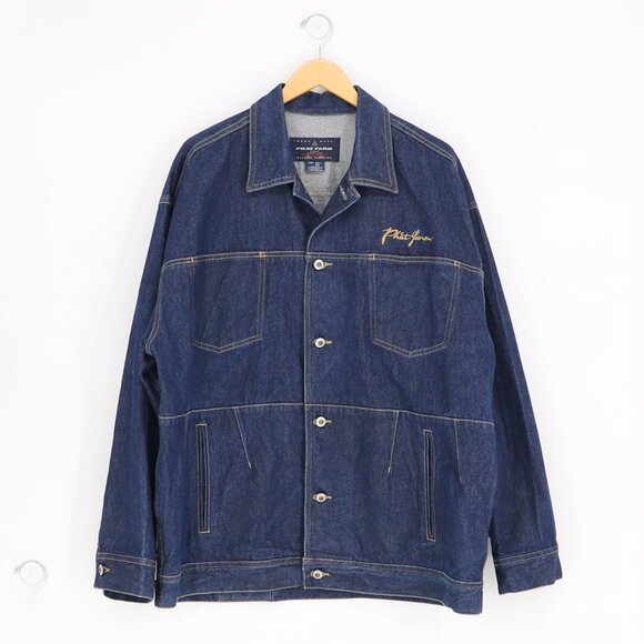 VINTAGE 90s PHAT FARM Jean Denim Jacket Retro Streetwear Size XXL - Picture 1 of 10